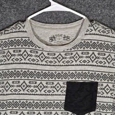 SGR Mens Small T-Shirt Grey Black Tribal Geometric Pattern Pocket Tee Cotton picture