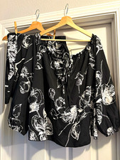 SHEIN Curve Plus 2XL Black/White Floral Off Shoulder Blouse and Short Set picture
