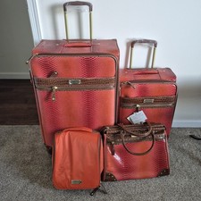 Samantha Brown 4-Piece Croco Embossed Luggage Set Koi Orange & Brown Unused Tags picture