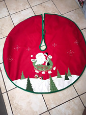 Vintage 2005 Prima Creations Christmas Tree Skirt Santa Sleigh Red Felt 42