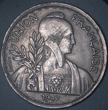 1947 FRENCH INDOCHINA - 1 Piastre / Reeded Edge / Large Impressive Coin picture