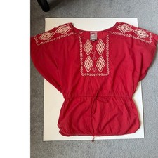 Yoana Baraschi Embroidered Boho Peasant Top Red & Cream Size S picture