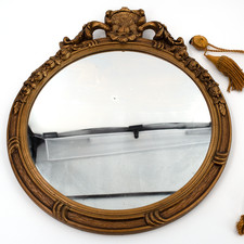Antique Vtg Victorian Ornate Wood Carved Frame Round Wall Mirror 22