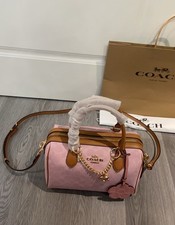 Coach Rowan Satchel Bag Signature Canvas With Charms Gold/Powder Pink CEA18 New picture