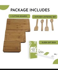 Bamboo Cutting Board 3 Piece Set, Wood Chopping Boards Serve Meat,Veggies,Cheese picture