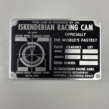 Vintage Iskenderian Racing Cams Dash  Plaque Timing Tag Hot Rod Gardena CA picture