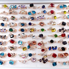 1-50Pcs Wholesale Colorful Crystal Mixed Rings Bulk Finger Band Ring Jewelry Lot picture