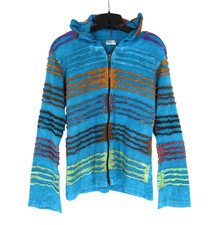 INDIA BOUTIQUE Teal/Multi TWILL Full-Zip RAZOR CUTS STRIPED Hoodie Jacket Sz XL picture