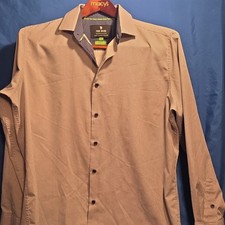 Tom Baine Performance Collection Slim Fit XL Beige Geometric Stretch Dress Shirt picture