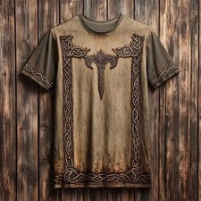 Nueva camiseta retro marrón vintage para hombre con estam... picture