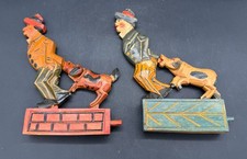 Lot of 2 Vintage Wood Wooden Mechanical Toys Dog Biting Pulling Man's Coat picture