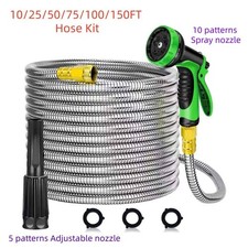 10/25/50/75/100/150FT Stainless Steel Flexible Garden Water Hose 2X Spray Nozzle picture