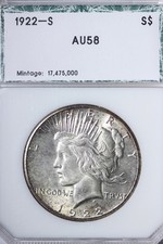 1922-S Peace Silver Dollar PCI AU58 Pleasing Toning On Reverse JVZMX picture