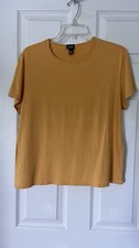 Eileen Fisher Yellow Top Womens Size L  Crew Neck Short Sleeve Stretch Casual picture
