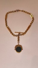 antique 9ct gold double albert pocket watch chain & spinner fob CDB 38g picture