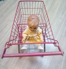 Vintage 70's REAL 25” CHILD’S Metal GROCERY Cart W/DOLLY Seat “JUST LIKE MOMMY” picture