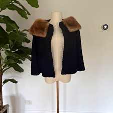 Vintage 1950s Mr John Woodward & Lothrop Black Persian Lamb & Mink Fur Cape Jack picture