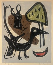 Alfonsas Dargis Lithuanian American Modern Woodcut  Signed Listed 1950 picture