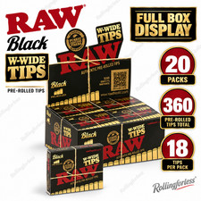 RAW Black W-Wide Pre-Rolled Extra Wide Tips Full Box 20 Packs 360 Total picture
