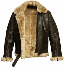 Men's RAF Aviator Real Leather Jacket Coat Bomber B3 Sheep Skin Pilot Flying picture