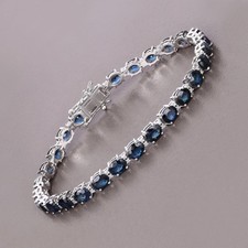 16.00 Ct Oval Cut Natural Sapphire Diamond Tennis Bracelet 14k White Gold 7 Inch picture