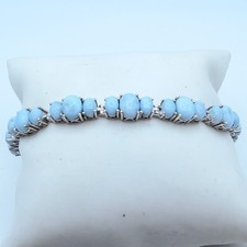 D'Joy Platinum Over Sterling Silver 925 Blue Larimar 29.5ctw Tennis Bracelet 7