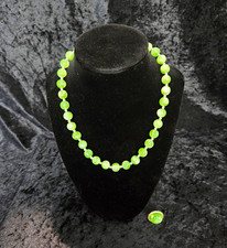 Vintage Lucite Cat's Eye Green Beaded Necklace Signed Japan One Clip Earring picture