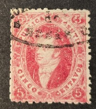 Argentina (Rivadavias) Scott #17 GJ #33 ($200)- 5c carmine - Used - VF - Signed picture