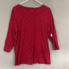 C.J. Banks Top Womens 1X 16/18W Red Cotton 3/4 Sleeve Crew Neck Top NWT picture