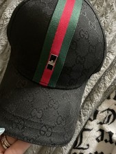 Black Gucci Baseball Cap Italian Stripe Hat Supreme GG Monogram Adjustable picture