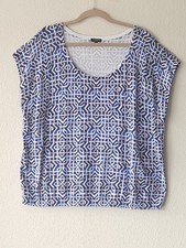 Talbots Blue & White Cap Sleeve Geometric Scoop Top PLUS SIZE PETITE 3XP picture