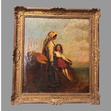 Antique Ornate Framed Genre Scene Oil Painting Canvas Gypsy Musicians C.J. Lewis picture