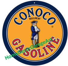 Conoco Gasoline, 22 Gauge Round Metal Sign, 4 Sizes, Vintage Garage Art HDGA picture