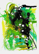 Signed Abstract Green & Black Painting with White Splatter picture