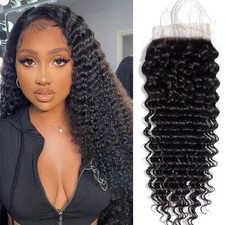 MOOTAFUL 5x5 Deep Wave Transparent Lace Closure 20 Inch 12A Virgin Remy Human picture