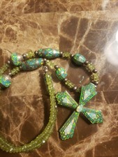 FABULOUS INLAID HANDMADE OPAL PERIDOT CROSS CHAIN #OOAK ARTIST GEMSTONE STERLING picture