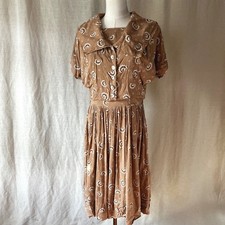 Vintage 1940s Dress Set Novelty Bird Button Sailor Collar Jacket Ensemble S picture