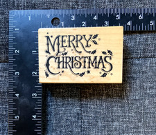VTG PSX 1989 Merry Christmas USA Holiday Greeting Wooden Stamp picture