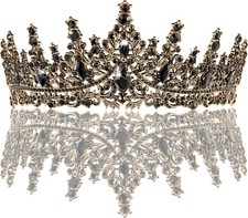 Fesciory Birthday Crown for Women, Gold Plated Crystal Tiara with Sash picture