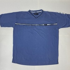 Vintage PointZero Men's V Neck Shirt Stripe Blue Short Sleeve picture