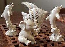 Lot of 4 Lenox Porcelain Figurines - Elephant, Angel Fish, Dolphins picture