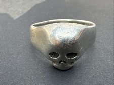 VTG USA BIKER OLD MJG Sterling Silver Sz 13 SKULL RING 15.7 Gram picture