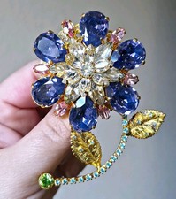 Vintage Erickson Beamon Brooch Large Rhinestone Flower Read picture
