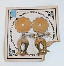 Vintage Pier 1 fish drawer pull bin hardware imperial brass NEW open package picture