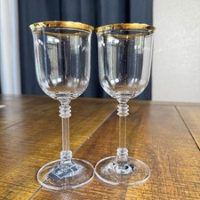 Vintage MCM MIKASA Gothic Gold Austria Lead Crystal Wine Stem Discontinued NWT picture