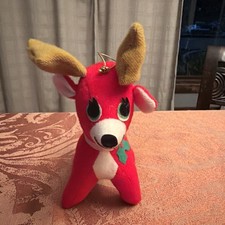 Vintage 1978 Dakin Dream Pets Stuffed Red Reindeer Felt Christmas Plush picture