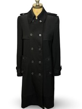 Vintage Aquascutum Black Wool Double Breasted Button Front Long Trench Coat 8 US picture