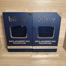 2-PACK Blissy Size King 600 Thread Count 100% Mulberry Silk Pillowcase Navy Blue picture