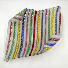 Vintage Murano Style Zanfirico Latticino Multicolor Ribbon Art Glass Bowl 11.5” picture