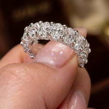 6x4mm Oval EF VS1 Lab Grown Diamond Eternity Wedding Band Ring In 14K White Gold picture